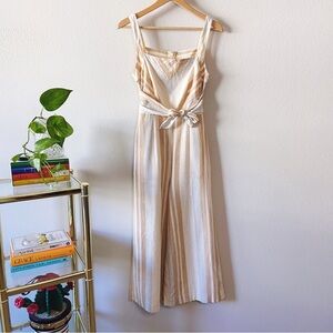 Anthropologie Cream and Tan Striped Jumpsuit